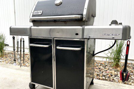 Stone Lake Cottage Retreat: Grill up dinner and enjoy it right here — picnic table, gas grill, and plenty of space to relax.