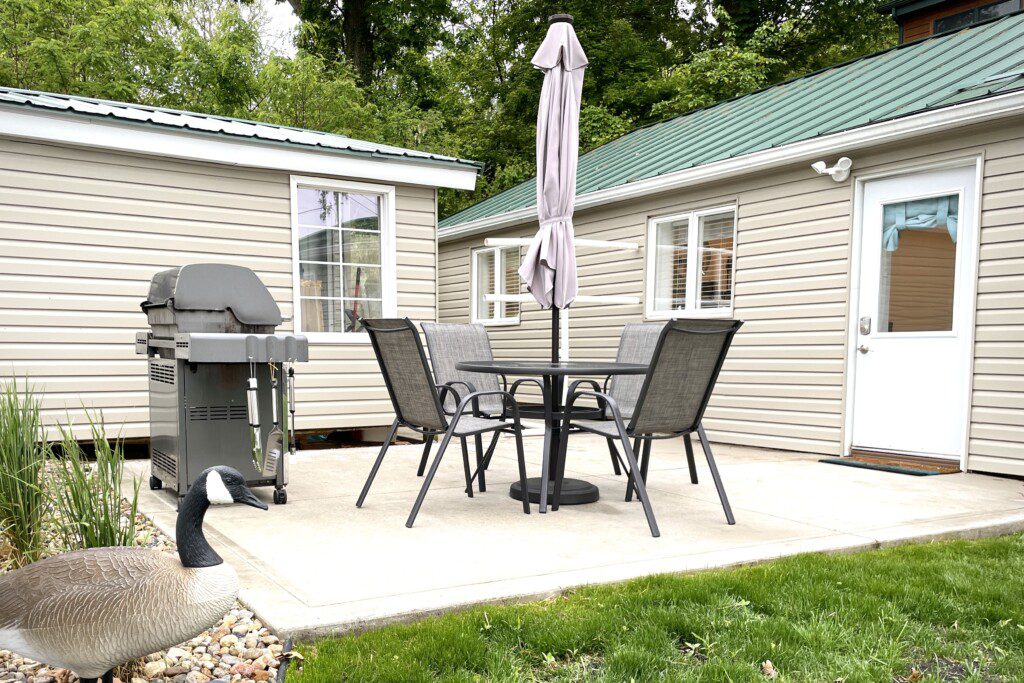 Stone Lake Cottage Retreat: Grill up dinner and enjoy it right here — picnic table, gas grill, and plenty of space to relax.