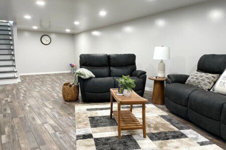 Basement living room with Smart TV and YouTubeTV (cable) access - also comfortable sofas to sleep on if you need more space!