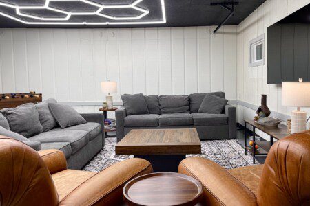 The Waldron Lake Retreat Bonus Game Room: Unwind and have a blast! From foosball and poker nights to cozy movie marathons on the 55" Roku TV with YouTubeTV, we've got all the fun vibes covered—complete with awesome lighting and board games!