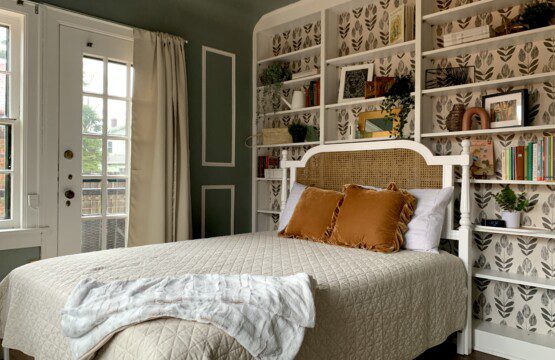 Bedroom #3 with highly rated Lucid queen mattress; a clock w/ USB and outlets to make charging devices super convenient