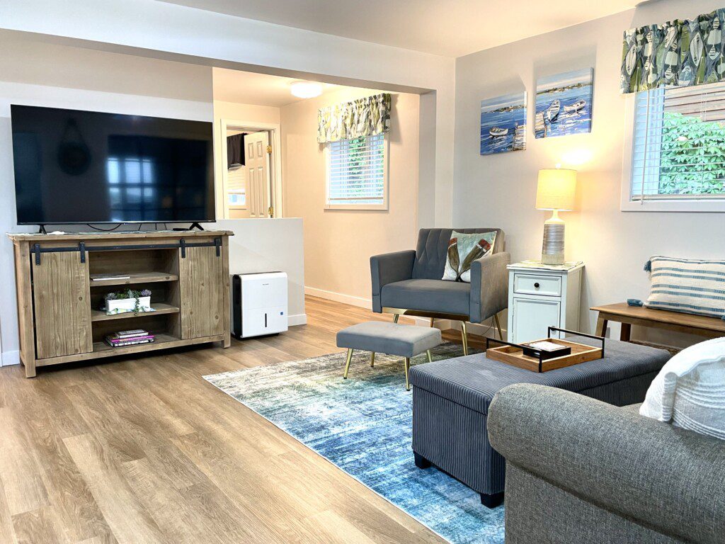 Stone Lake Cottage Retreat: Stream your own shows, movies, or games on the 55" Roku TV — no need to miss a thing while you're here.