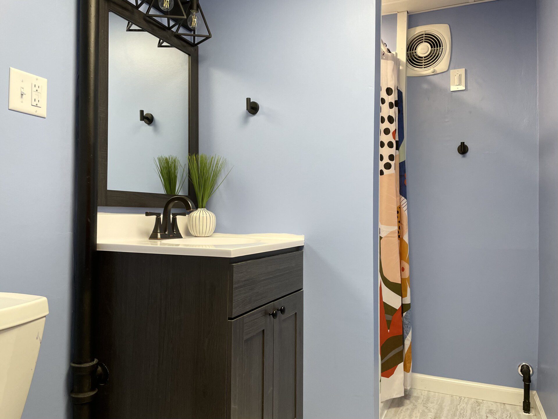 Bathroom #2 with standup shower - furnished with towels, washcloths, soap/shampoo, and more