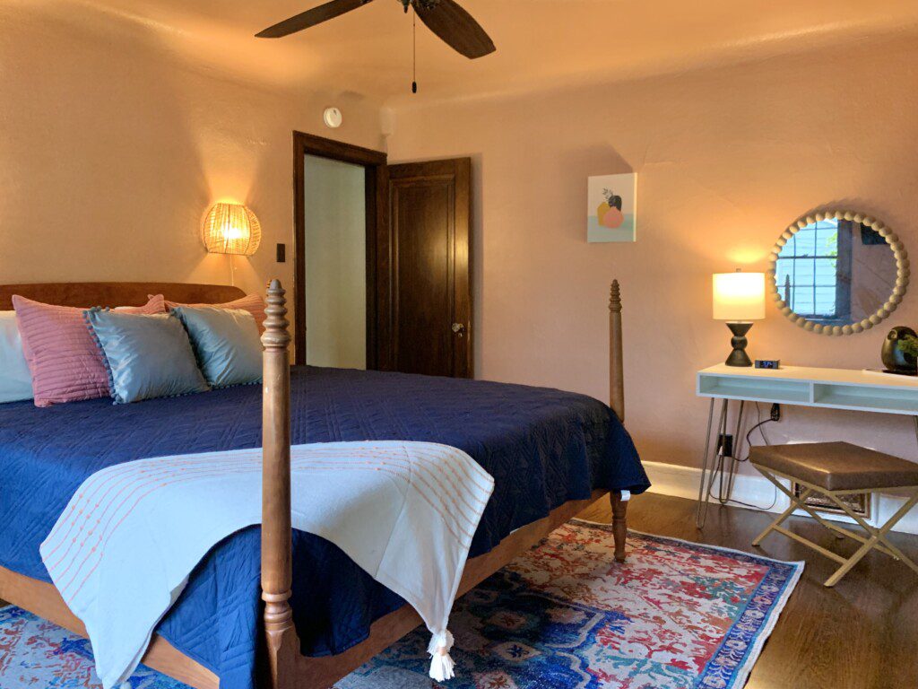 Bedroom #1 with highly rated Lucid KING mattress; a clock w/ USB and outlets to make charging devices super convenient