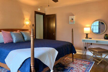 Bedroom #1 with highly rated Lucid KING mattress; a clock w/ USB and outlets to make charging devices super convenient