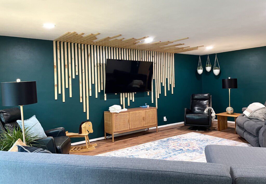 The Unmatched Living Room - Custom Wall Art!! 65" Roku TV with YouTube TV access provided. Enjoy the comfortable and unique sofa options