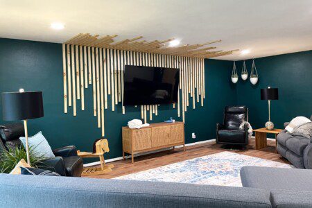 The Unmatched Living Room - Custom Wall Art!! 65" Roku TV with YouTube TV access provided. Enjoy the comfortable and unique sofa options