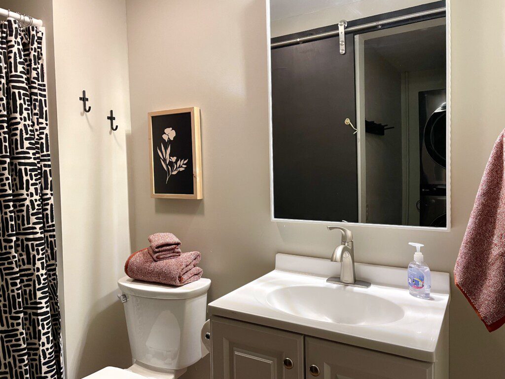 Bathroom #2  with shower - furnished with towels, washcloths, soap/shampoo/hairdryer, and more