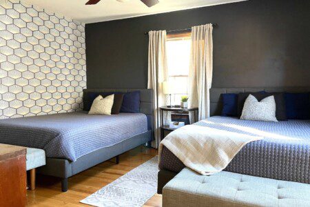 Upstairs Bedroom #1 - with highly rated Lucid queen mattress; a clock w/ USB and outlets to make charging devices super convenient; 43" Roku Smart TV