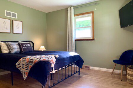 Bedroom #1 - queen bed, 43" Roku Smart TV; reading lamps with USB plug-in