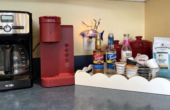 Start your mornings right with our coffee bar—Keurig, drip coffee, syrups, and pods provided for your convenience.