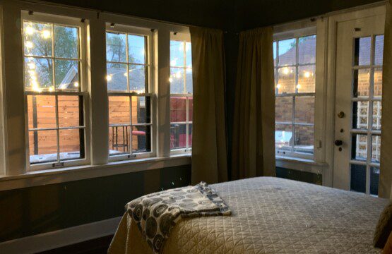 Bedroom #3 with highly rated Lucid queen mattress; a clock w/ USB and outlets to make charging devices super convenient