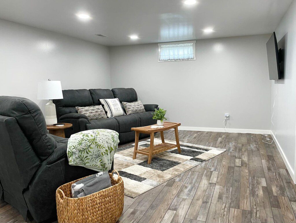 Basement living room with Smart TV and YouTubeTV (cable) access - also comfortable sofas to sleep on if you need more space!