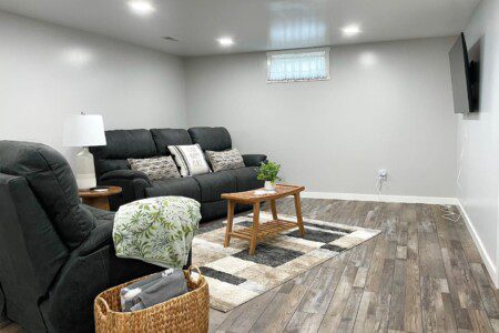Basement living room with Smart TV and YouTubeTV (cable) access - also comfortable sofas to sleep on if you need more space!