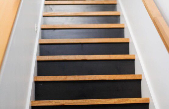 View from just inside the front door heading upstairs to the bedroom and private balcony for a grill out!