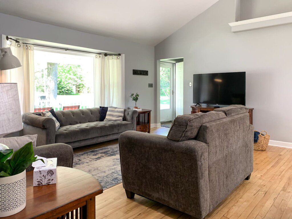 Living Room with 55" Roku TV with YouTube TV access