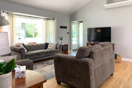 Living Room with 55" Roku TV with YouTube TV access